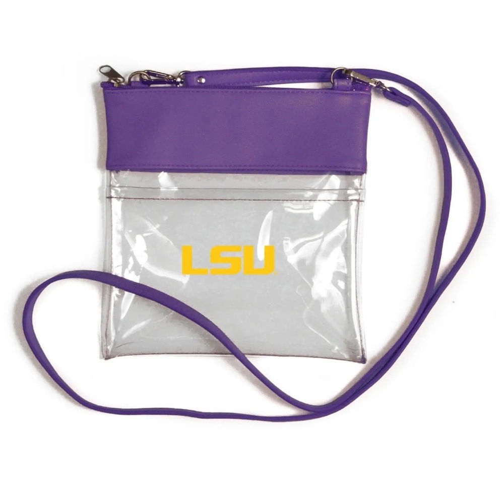 LSU Stadium Approved Gameday Crossbody in Vegan Leather - Purple and Clear